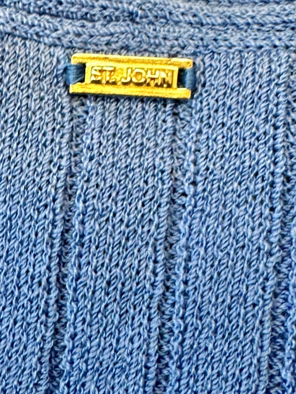 St. John Collection Blue Santana Knit Style Ribbed V-Neck 3/4th Sleeve Sz S - Picture 5 of 14